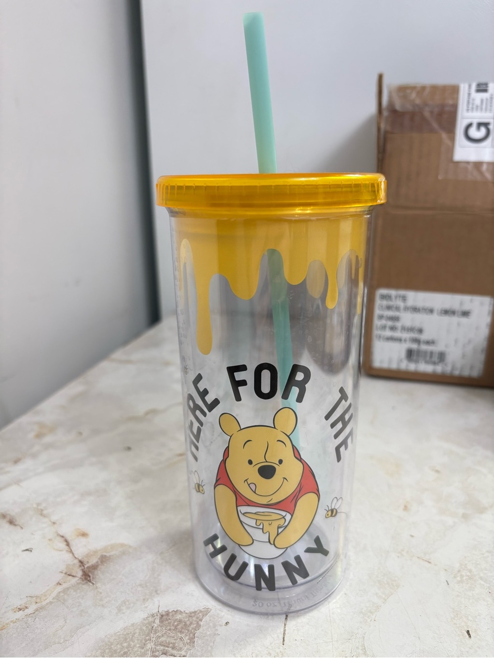 Disney Winnie the Pooh Yellow 'Here for the Hunny' Tumbler with Straw